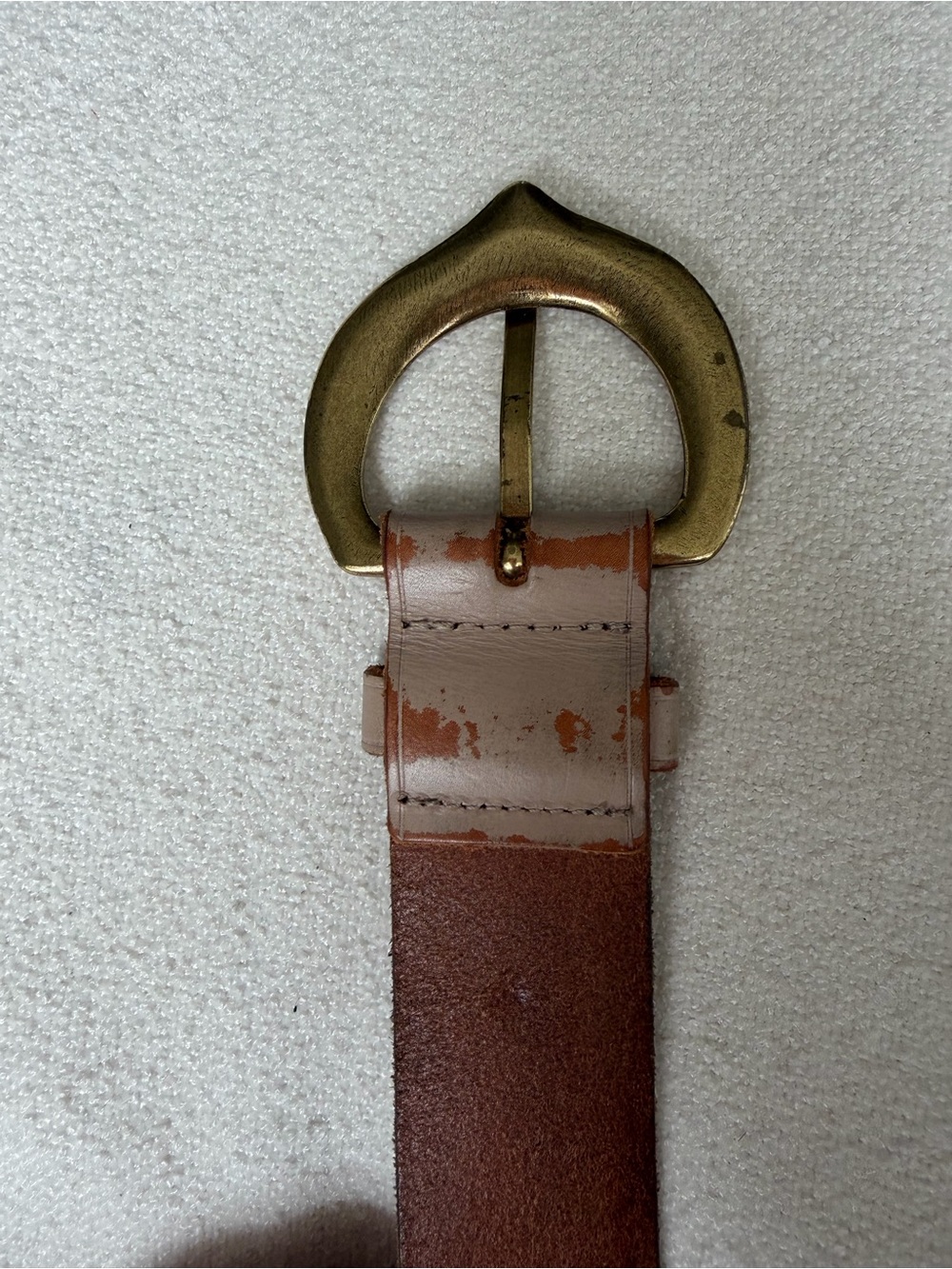 Anthropologie Cream Leather Belt with Gold Buckle - Picture 6 of 7